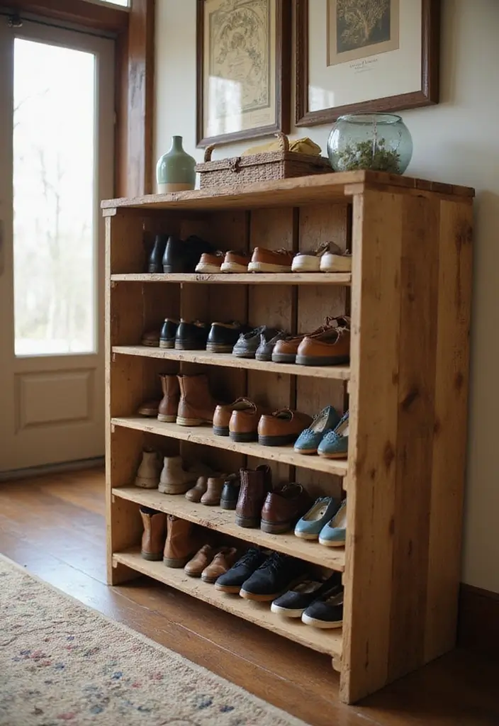 25+ Entryway Shoe Storage Ideas to Keep Things Tidy - 16. DIY Pallet Shoe Rack