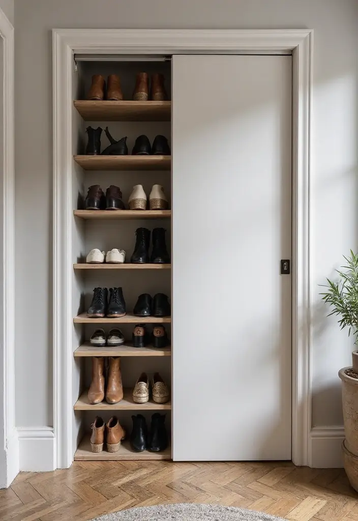 25+ Entryway Shoe Storage Ideas to Keep Things Tidy - 17. Sliding Door Shoe Cabinets
