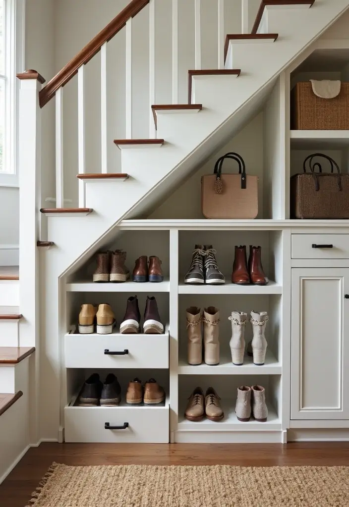 25+ Entryway Shoe Storage Ideas to Keep Things Tidy - 20. Under-Stair Shoe Storage