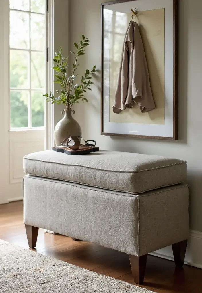 25+ Entryway Shoe Storage Ideas to Keep Things Tidy - 22. Shoe Storage Ottoman