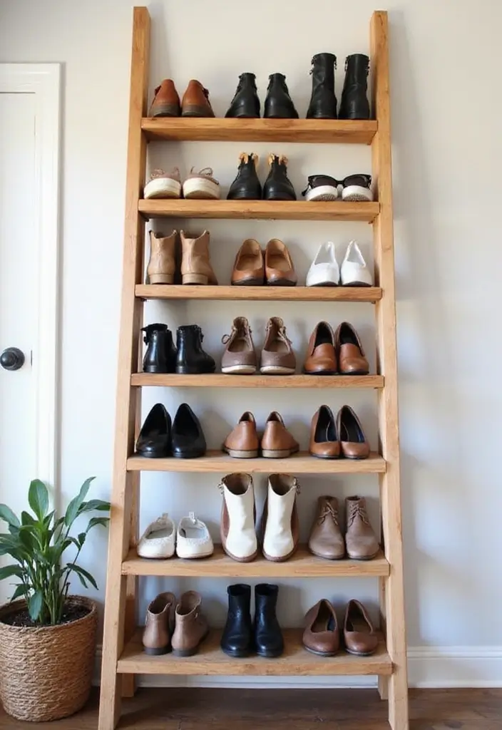 25+ Entryway Shoe Storage Ideas to Keep Things Tidy - 23. DIY Shoe Storage Ladder