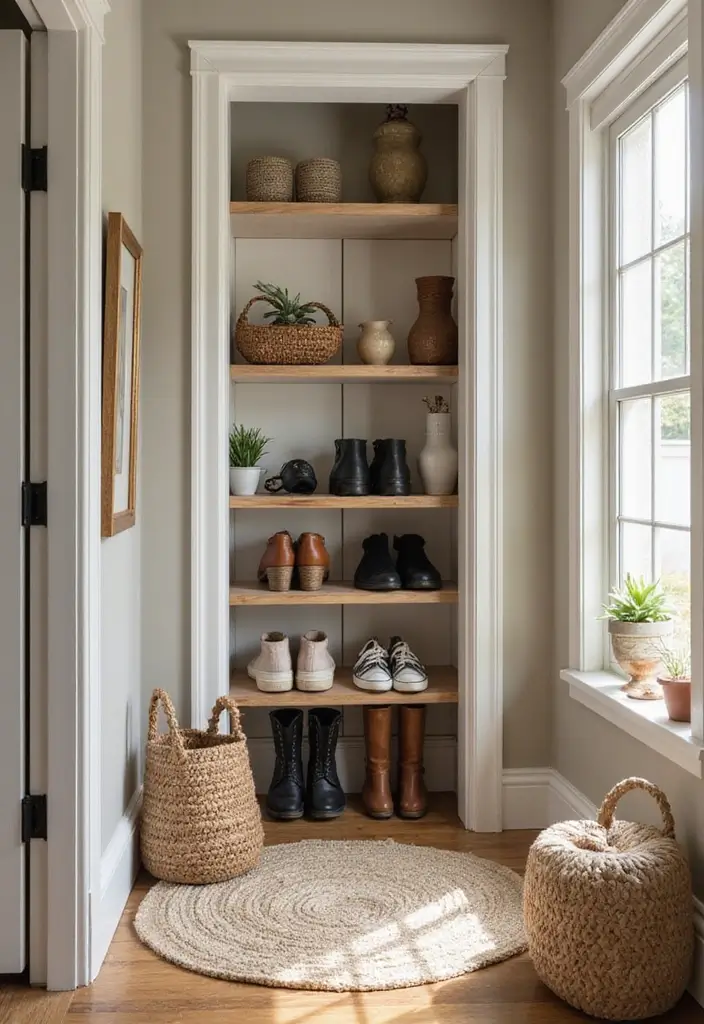25+ Entryway Shoe Storage Ideas to Keep Things Tidy - 9. Corner Shoe Storage