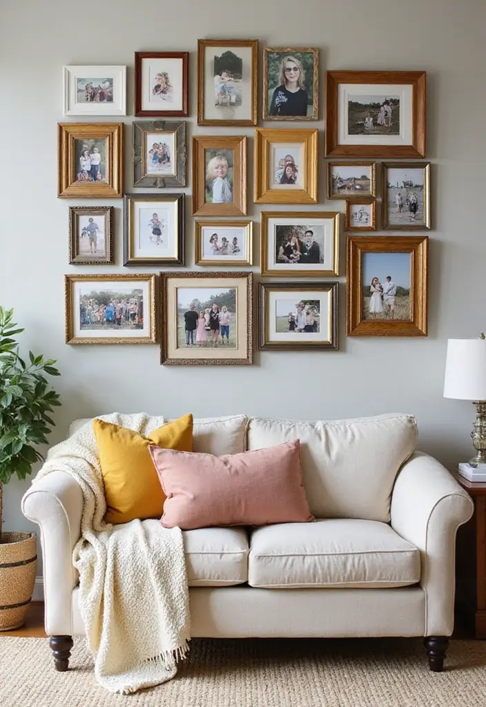 25+ Family Picture Wall Ideas That Tell Your Story - 1. Eclectic Mix of Frame Styles