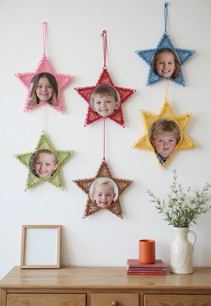 25+ Family Picture Wall Ideas That Tell Your Story - 12. String Art Photo Display