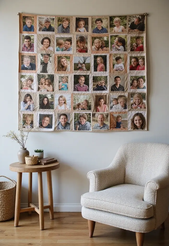 25+ Family Picture Wall Ideas That Tell Your Story - 22. Family Photo Quilt