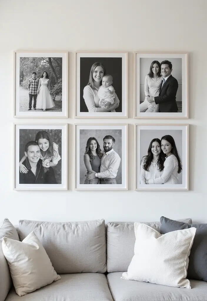 25+ Family Picture Wall Ideas That Tell Your Story - 3. Minimalist Black and White Gallery