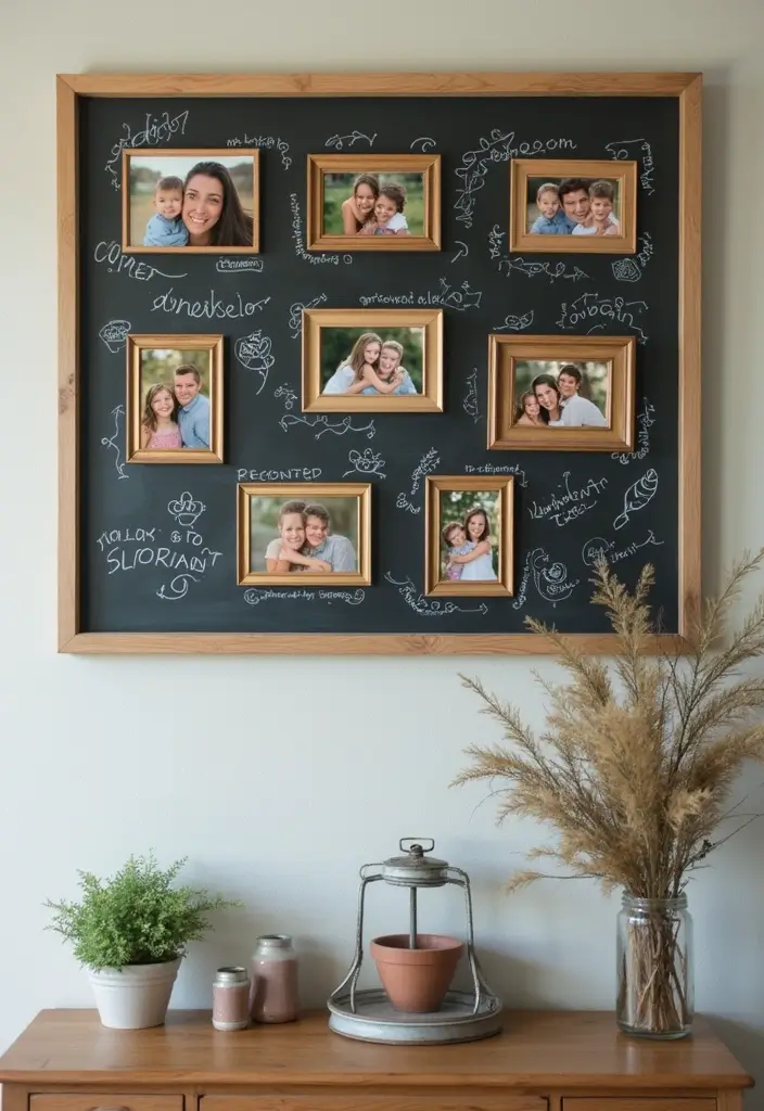 25+ Family Picture Wall Ideas That Tell Your Story - 7. Chalkboard Frames for Interactive Fun