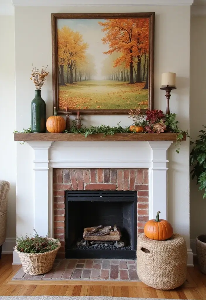 25+ Fireplace Wall Ideas to Create a Warm Focal Point - 15. Seasonal Decor