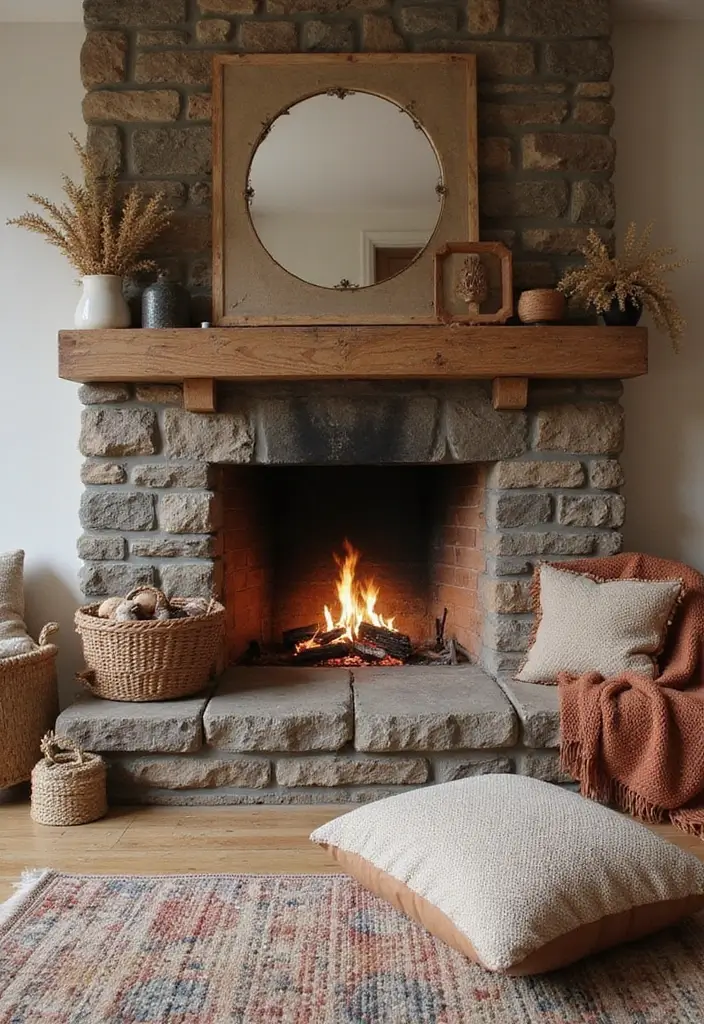 25+ Fireplace Wall Ideas to Create a Warm Focal Point - 16. Cozy Textiles
