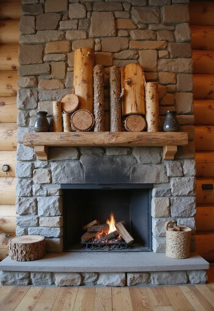 25+ Fireplace Wall Ideas to Create a Warm Focal Point - 23. Artistic Logs