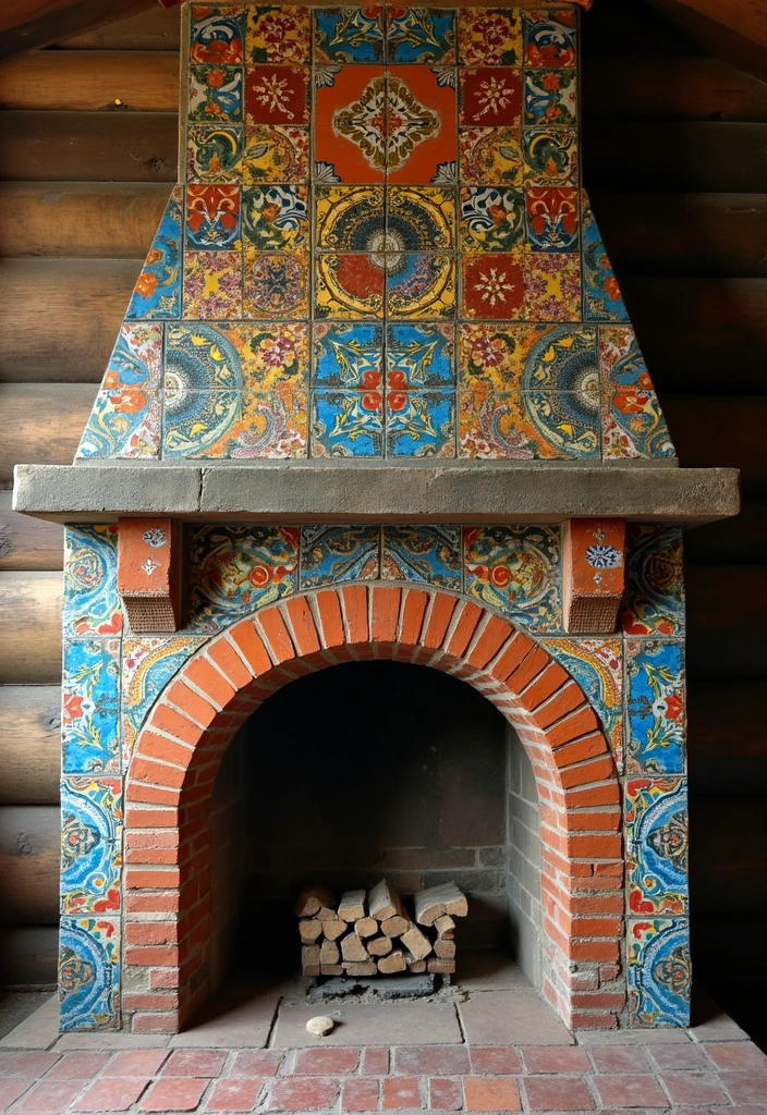 25+ Fireplace Wall Ideas to Create a Warm Focal Point - 4. Vintage Tile Patterns