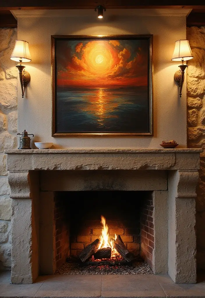 25+ Fireplace Wall Ideas to Create a Warm Focal Point - 8. Statement Artwork