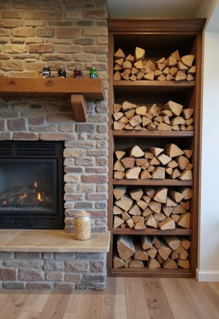 25+ Fireplace Wall Ideas to Create a Warm Focal Point - 9. Built-In Wood Storage