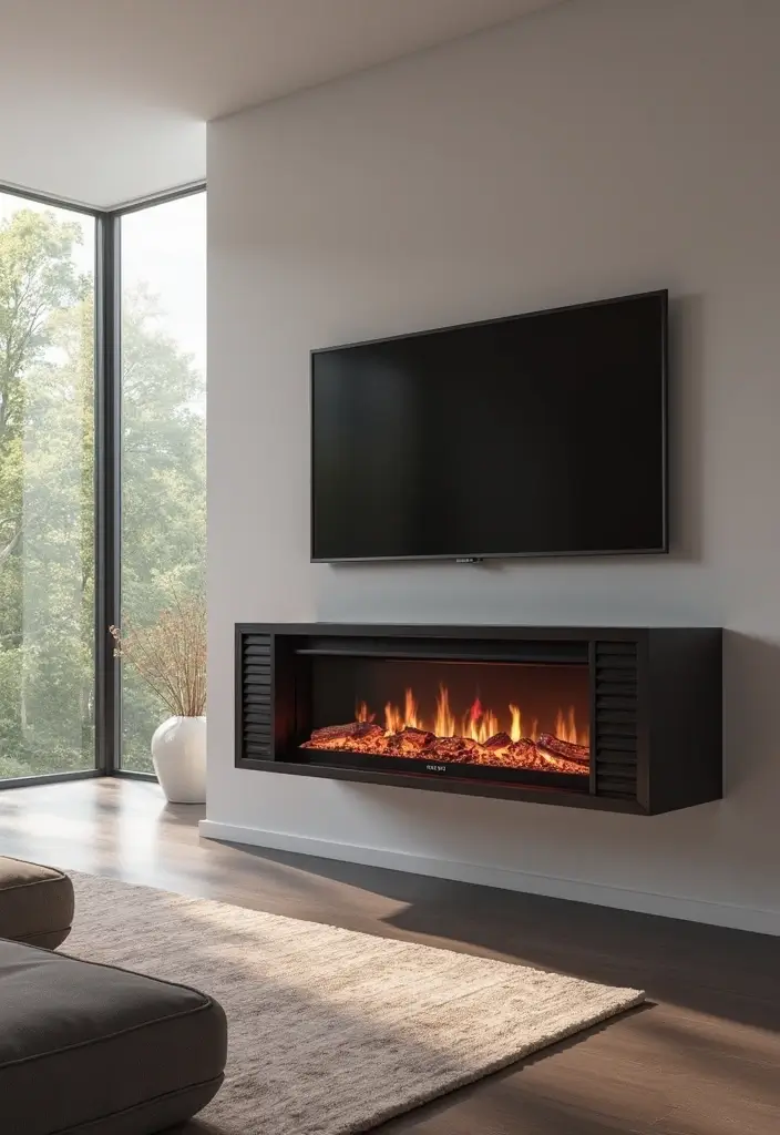 25+ Fireplace Wall Ideas with TV for a Cozy Modern Look - 11. Modern Electric Fireplace with Floating TV