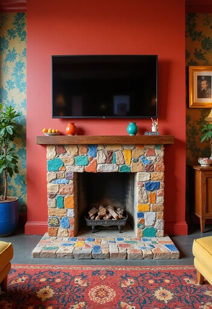 25+ Fireplace Wall Ideas with TV for a Cozy Modern Look - 24. Artistic Tile Surround with TV