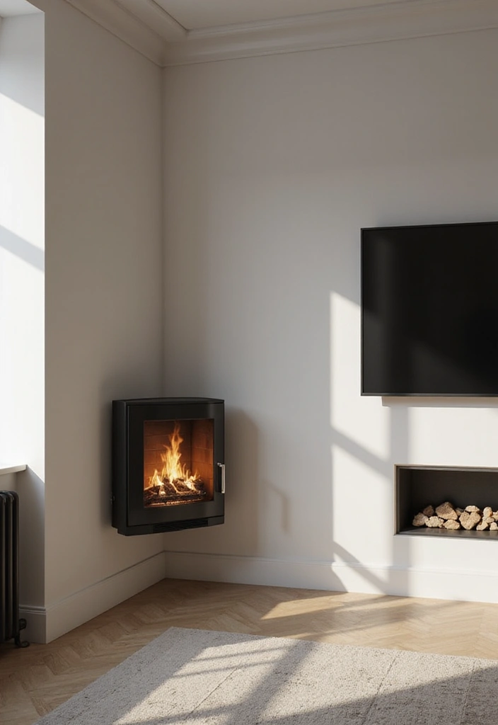 25+ Fireplace Wall Ideas with TV for a Cozy Modern Look - 4. Corner Fireplace for Space-Saving Solutions
