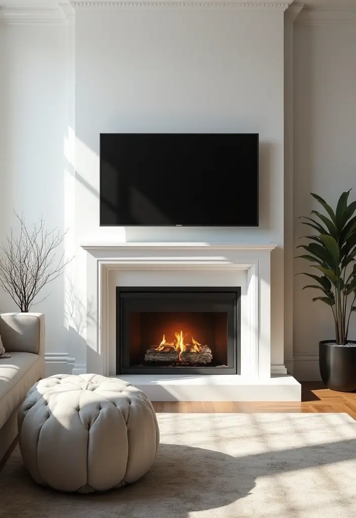 25+ Fireplace Wall Ideas with TV for a Cozy Modern Look - 6. Clean Lines with a White Mantel
