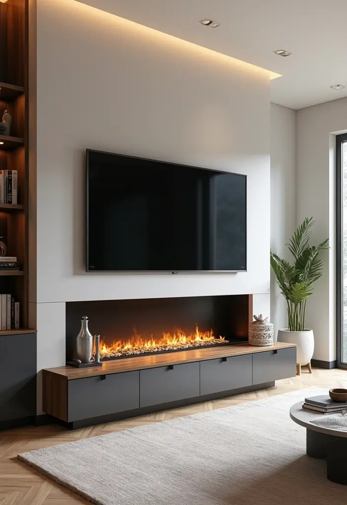 25+ Fireplace Wall Ideas with TV for a Cozy Modern Look - 7. Media Console and Fireplace Combo