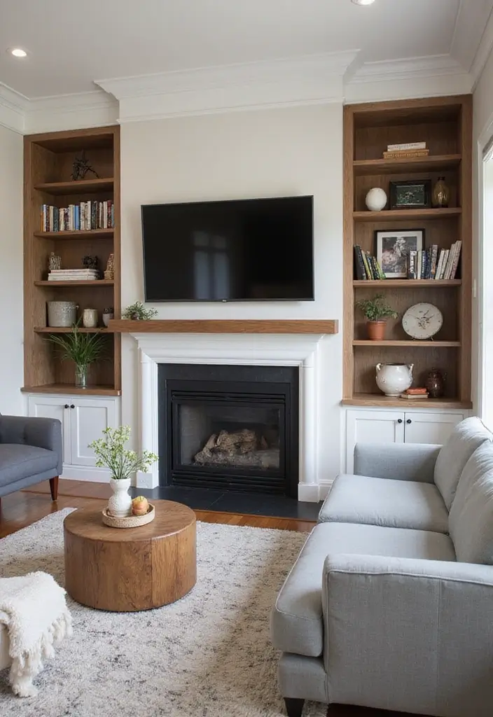 25+ Fireplace Wall Ideas with TV for a Cozy Modern Look - 9. Integrated Bookshelves and Fireplace