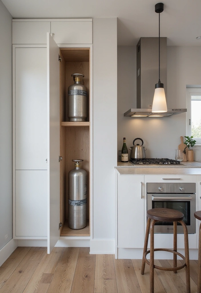 25+ Gas Cylinder Storage Ideas for a Safe and Neat Kitchen - 12. Tall Narrow Cabinets