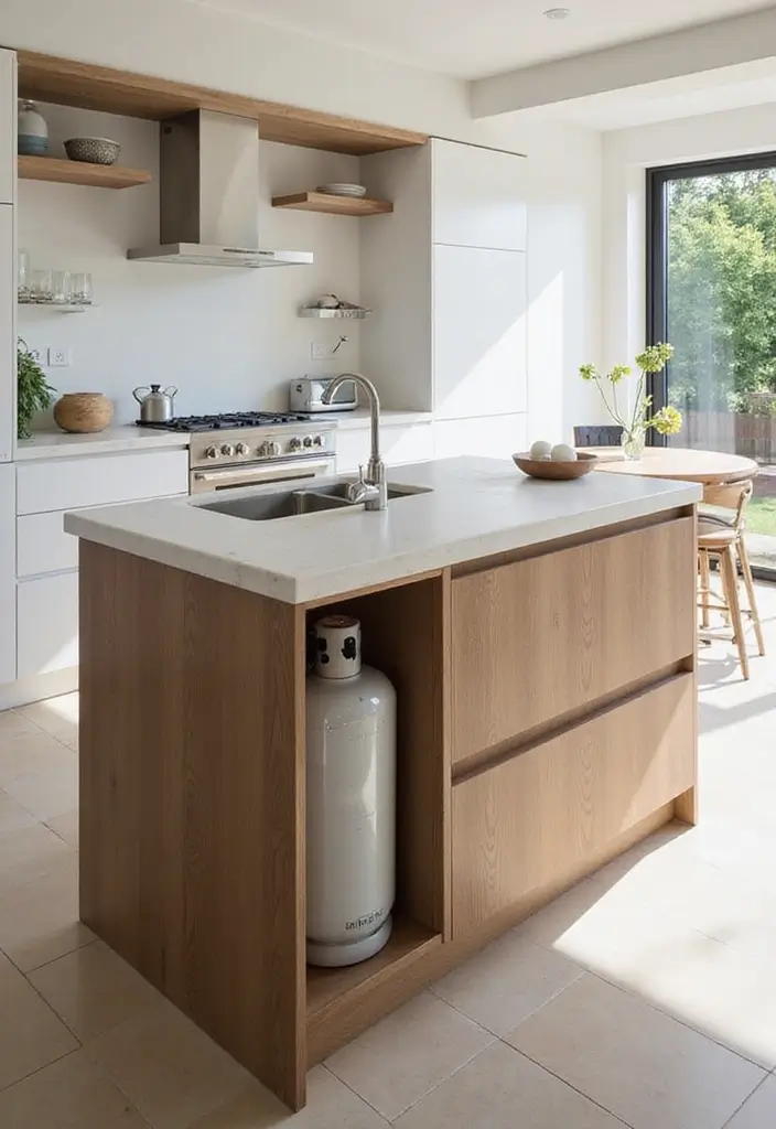 25+ Gas Cylinder Storage Ideas for a Safe and Neat Kitchen - 15. Kitchen Island Storage