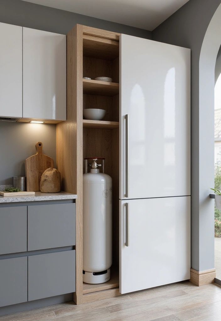 25+ Gas Cylinder Storage Ideas for a Safe and Neat Kitchen - 16. Sliding Door Storage