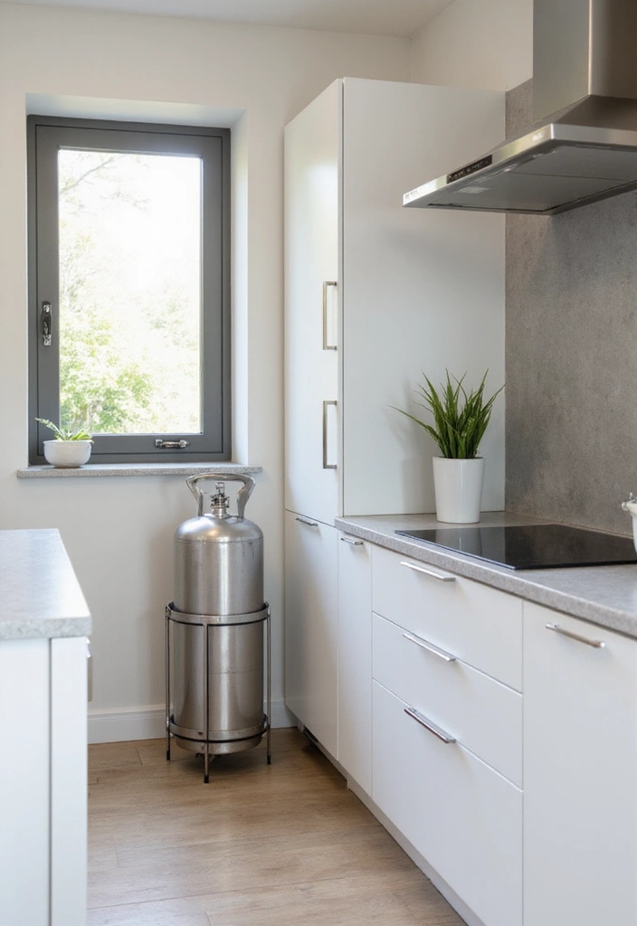 25+ Gas Cylinder Storage Ideas for a Safe and Neat Kitchen - 22. Sleek Metal Holders