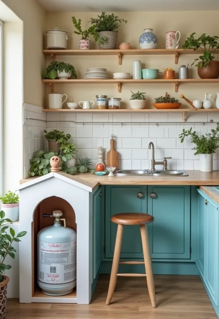 25+ Gas Cylinder Storage Ideas for a Safe and Neat Kitchen - 24. Pet House Style Storage