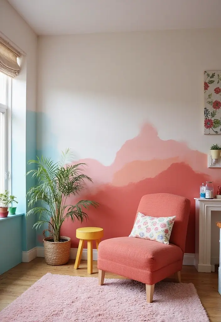 25+ Half Wall Ideas That Define Spaces Beautifully - 20. Half Walls with Decorative Paint Techniques