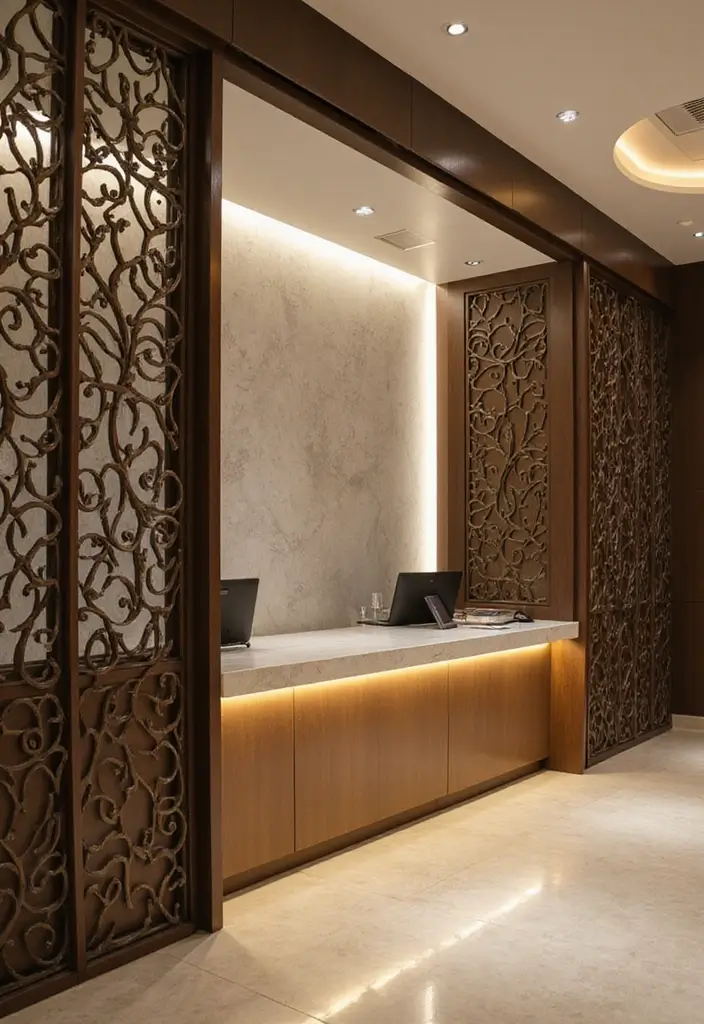 25+ Half Wall Ideas That Define Spaces Beautifully - 23. Half Walls with Decorative Metal Grilles