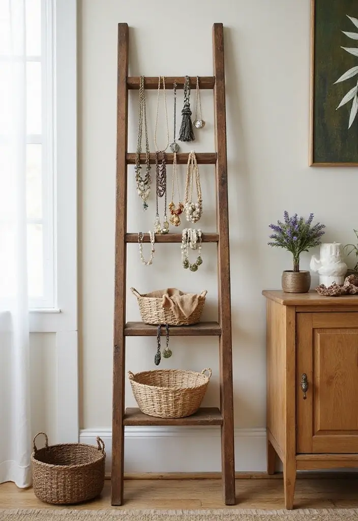 25 Jewelry Storage Ideas That Are Pretty and Practical 12. Ladder Jewelry Holder