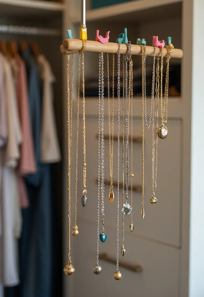 25 Jewelry Storage Ideas That Are Pretty and Practical 21. Tension Rods for Hanging Necklaces