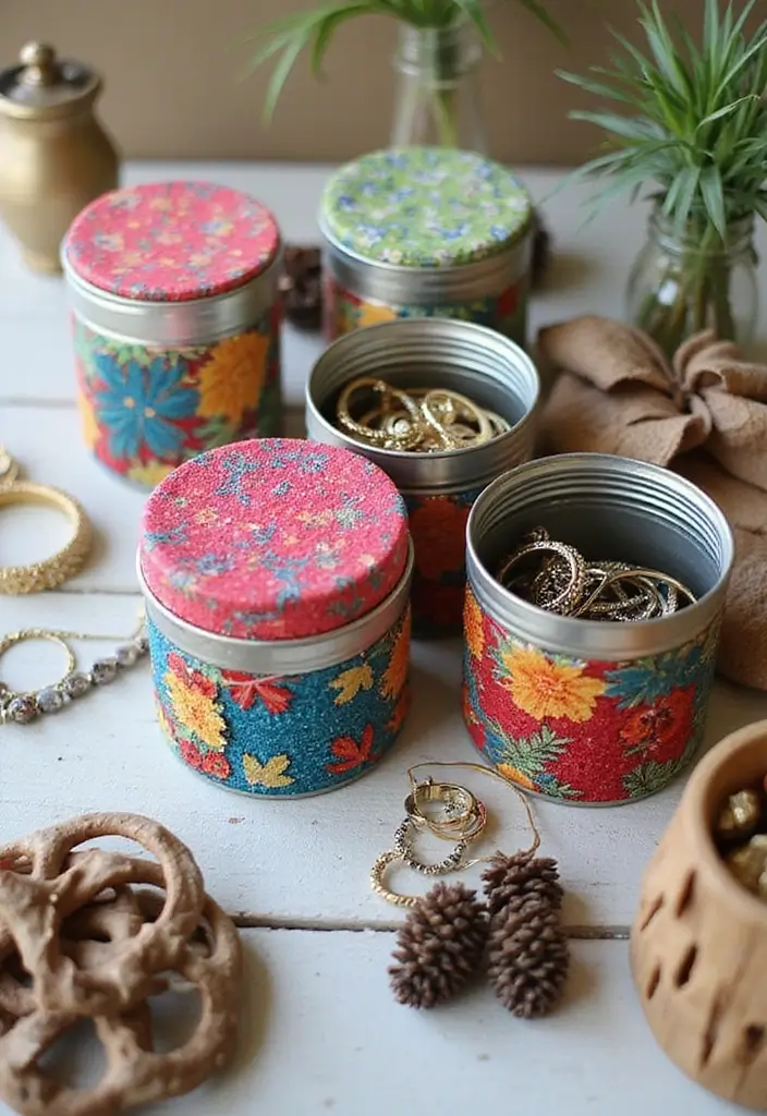 25 Jewelry Storage Ideas That Are Pretty and Practical 24. Upcycled Tin Can Organizers