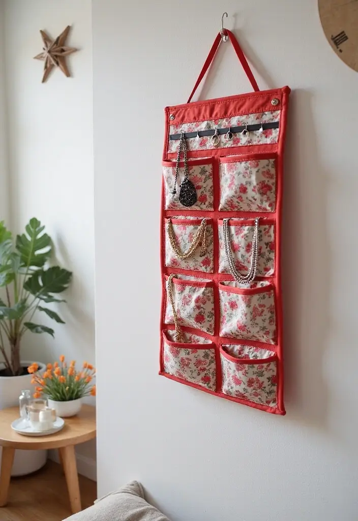 25 Jewelry Storage Ideas That Are Pretty and Practical 3. Fabric Wall Organizer
