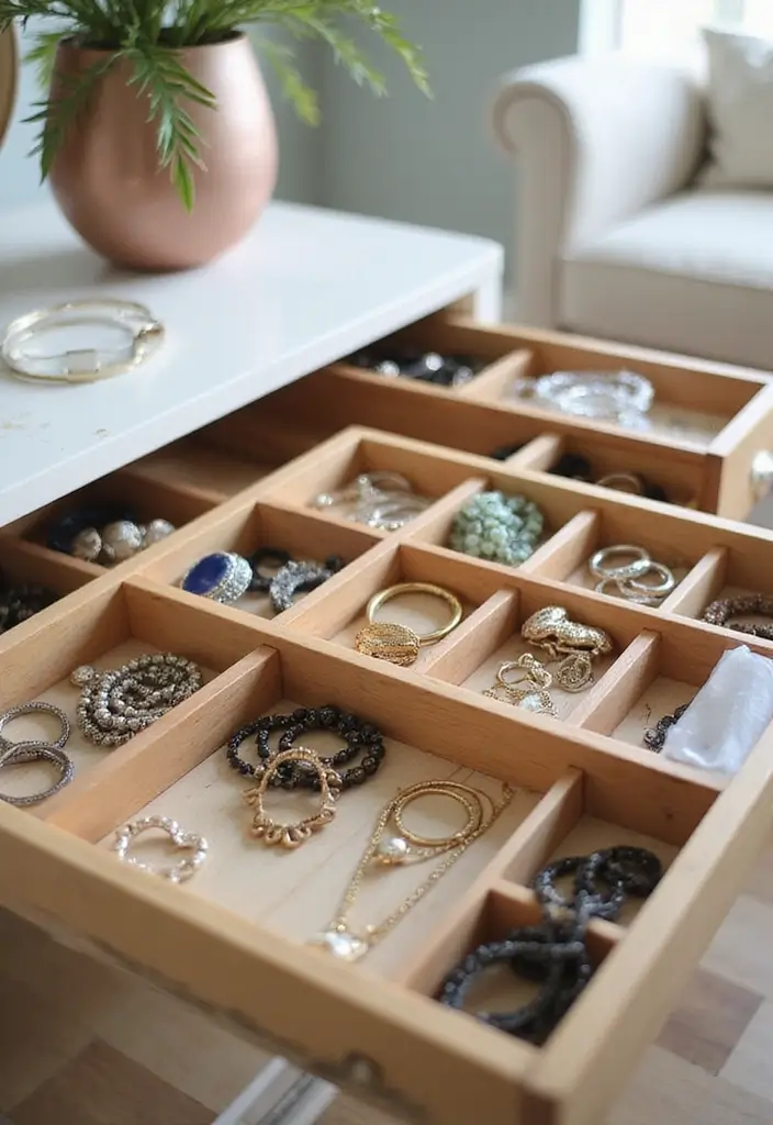 25 Jewelry Storage Ideas That Are Pretty and Practical 8. Drawer Dividers