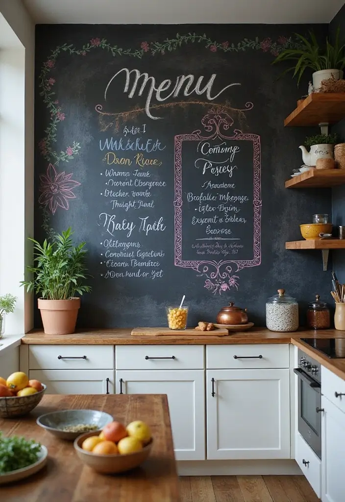 25+ Kitchen Accent Wall Ideas That Add Instant Charm 73 25+ Kitchen Accent Wall Ideas That Add Instant Charm - 13. Multi-functional Chalkboard Menu