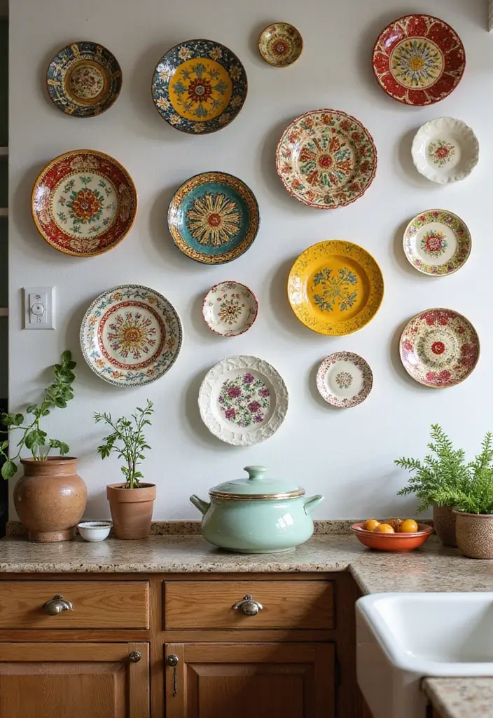 25+ Kitchen Accent Wall Ideas That Add Instant Charm 83 25+ Kitchen Accent Wall Ideas That Add Instant Charm - 15. Vintage Plate Wall