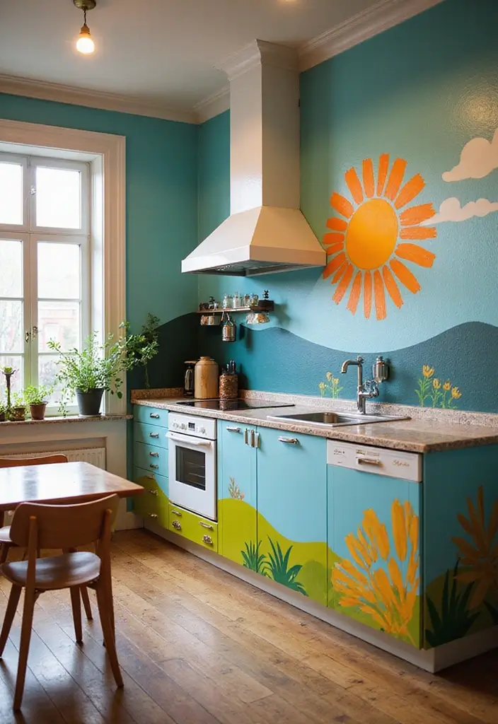 25+ Kitchen Accent Wall Ideas That Add Instant Charm 95 25+ Kitchen Accent Wall Ideas That Add Instant Charm - 17. Hand-Painted Mural