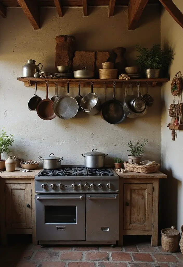 25+ Kitchen Accent Wall Ideas That Add Instant Charm 102 25+ Kitchen Accent Wall Ideas That Add Instant Charm - 18. Rustic Pot Racks