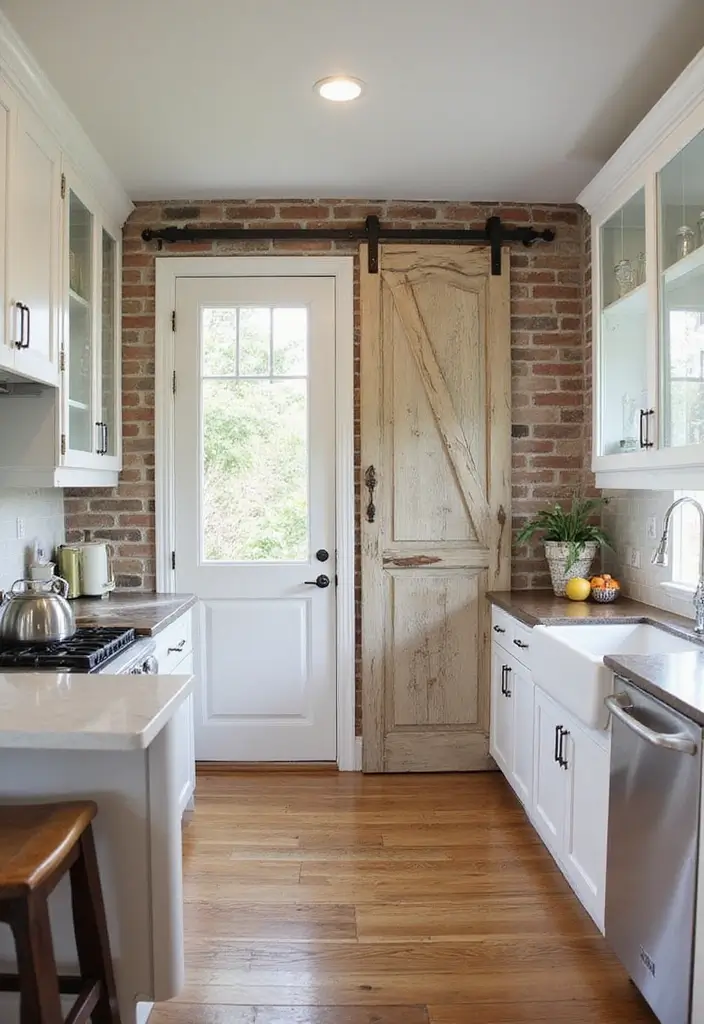 25+ Kitchen Accent Wall Ideas That Add Instant Charm 112 25+ Kitchen Accent Wall Ideas That Add Instant Charm - 20. Repurposed Barn Doors