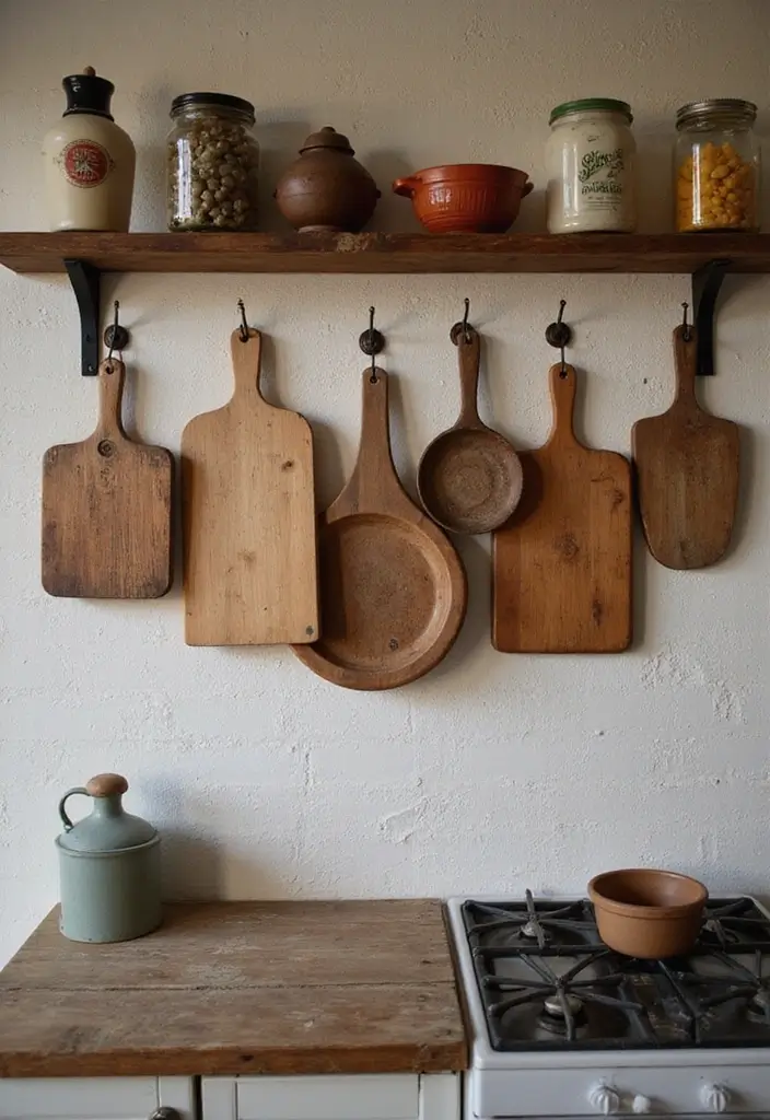 25+ Kitchen Accent Wall Ideas That Add Instant Charm 37 25+ Kitchen Accent Wall Ideas That Add Instant Charm - 7. Vintage Cutting Boards Display