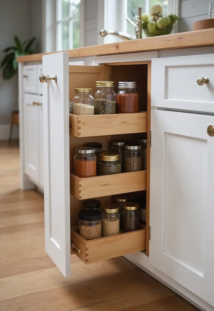 25+ Kitchen Cabinet Storage Ideas for a Functional Makeover - 1. Pull-Out Spice Racks