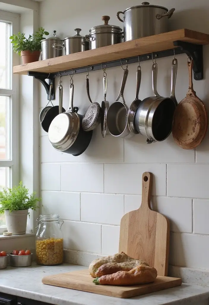 25+ Kitchen Cabinet Storage Ideas for a Functional Makeover - 10. Hanging Pot Racks