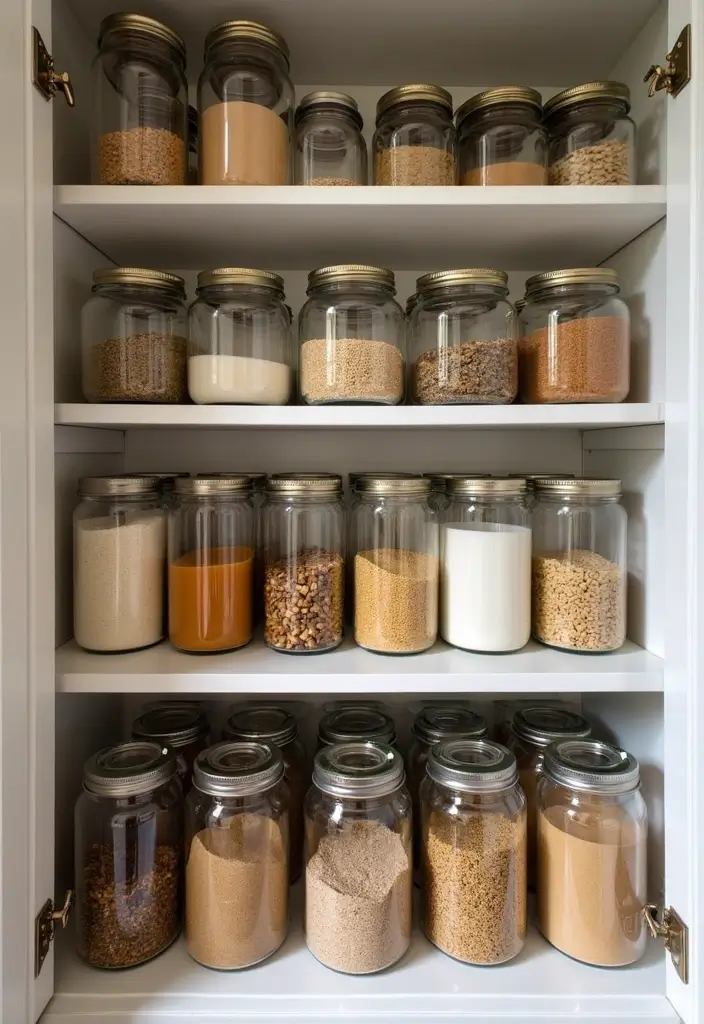 25+ Kitchen Cabinet Storage Ideas for a Functional Makeover - 13. Clear Jars for Dry Goods