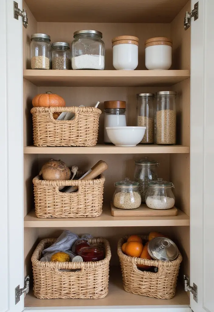 25+ Kitchen Cabinet Storage Ideas for a Functional Makeover - 15. Use Baskets for Organization