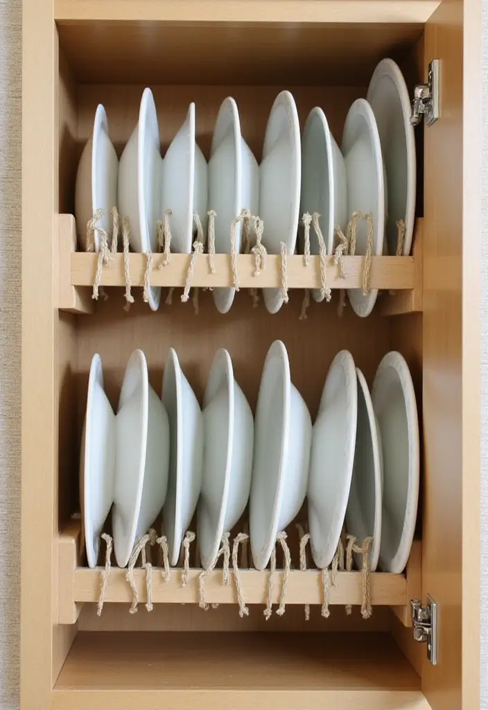25+ Kitchen Cabinet Storage Ideas for a Functional Makeover - 2. Vertical Plate Storage