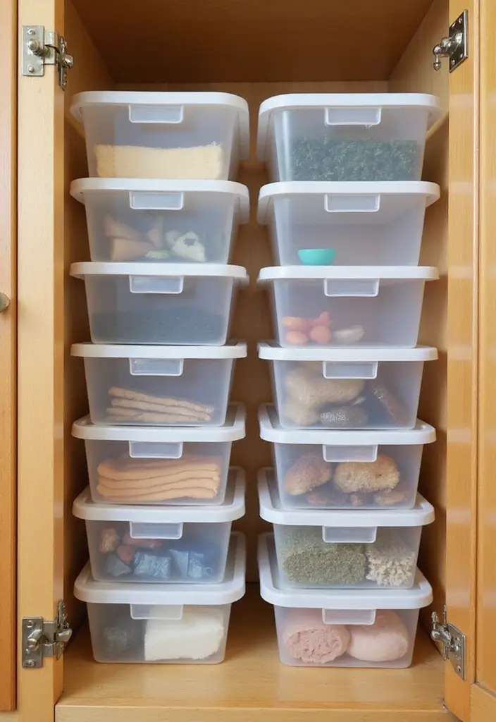 25+ Kitchen Cabinet Storage Ideas for a Functional Makeover - 9. Stackable Storage Bins
