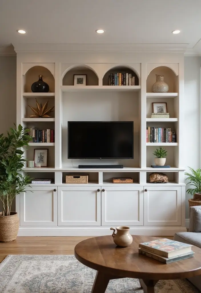 25+ Living Room TV Wall Ideas for a Stylish Setup - 1. Sleek Built-In Shelving
