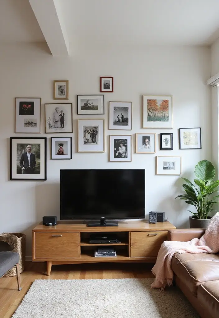 25+ Living Room TV Wall Ideas for a Stylish Setup - 10. Gallery Wall Approach