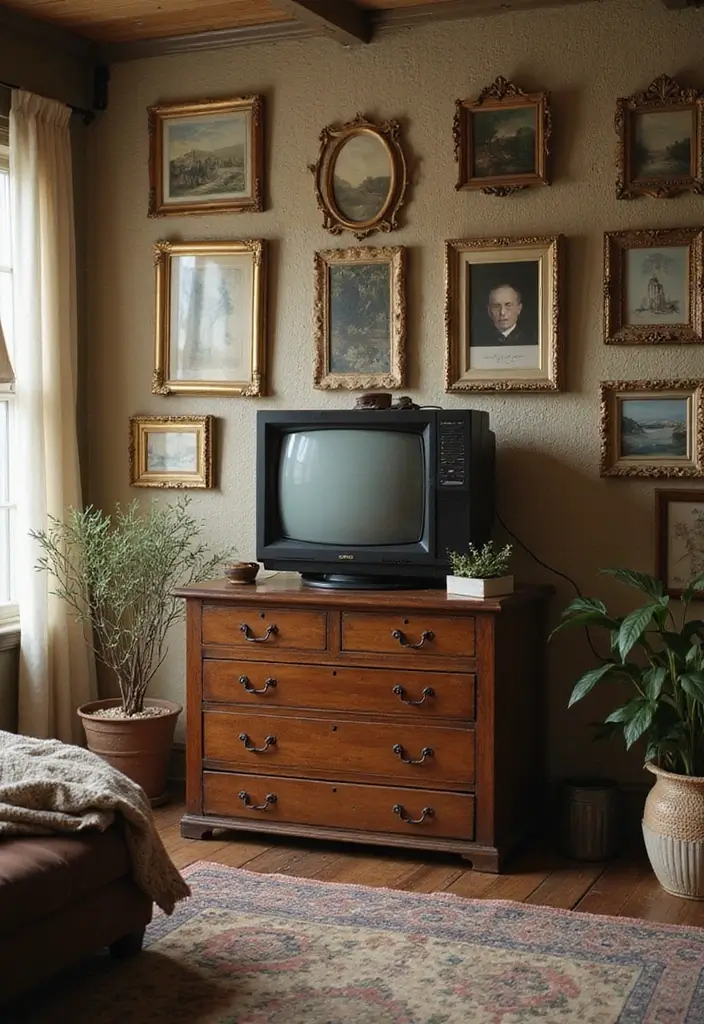 25+ Living Room TV Wall Ideas for a Stylish Setup - 15. Vintage Charm
